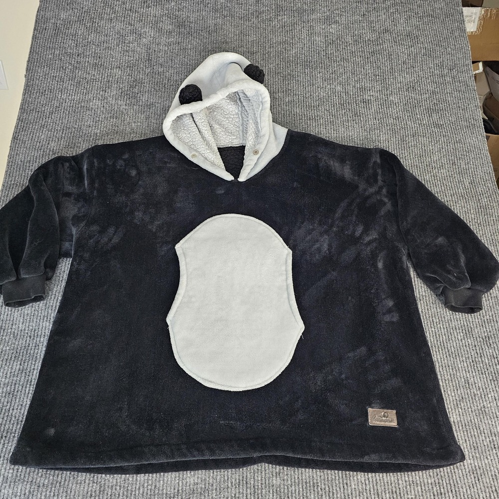 Catalonia Panda Robe Womens One Size Black Fleece Hooded Kaftan Lounge Cozy